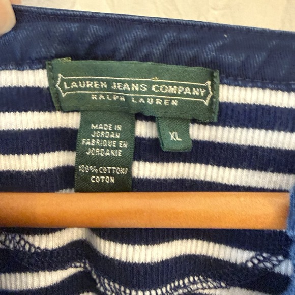 Lauren Ralph Lauren Womens XL Top Navy Striped Henley Nautical Preppy Coastal - Picture 4 of 12